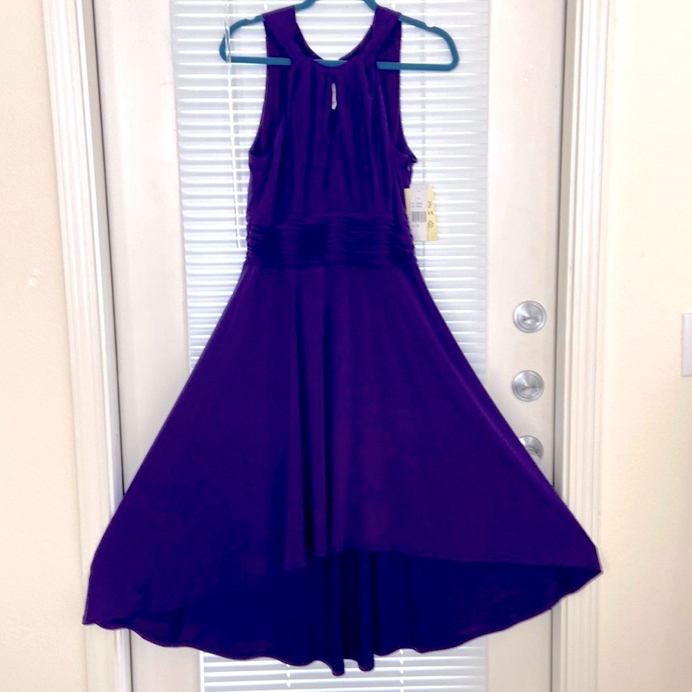Purple, high low sleeveless dress.